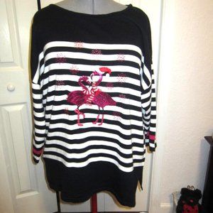 1X Flamingo Christmas Sweater--2 Sequined Flamingos--Heritage Charm--NWT